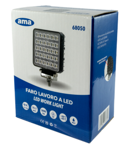 AMA 68050 Faro da lavoro quadrato a LED 10-30V, 26,3W, 3800LM, 30 LED, raggio ampio/largo, con interruttore