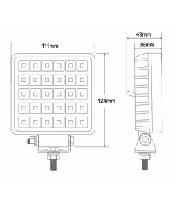 AMA 68050 Faro da lavoro quadrato a LED 10-30V, 26,3W, 3800LM, 30 LED, raggio ampio/largo, con interruttore