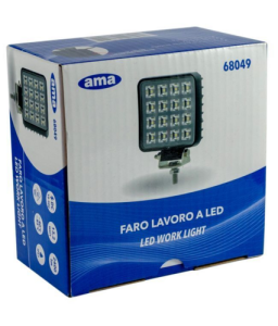 AMA 68049 Faro da lavoro quadrato a LED 10-30V, 13,2W, 2400LM, 16 LED, raggio ampio/largo, con interruttore