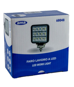 AMA 68048 Faro da lavoro quadrato a LED 10-30V, 10,5W, 1800LM, 12 LED, raggio ampio/largo, con interruttore