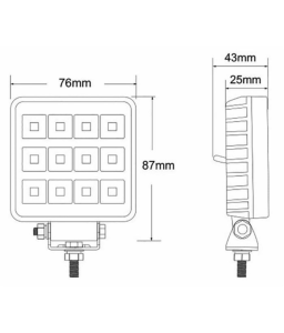 AMA 68048 Faro da lavoro quadrato a LED 10-30V, 10,5W, 1800LM, 12 LED, raggio ampio/largo, con interruttore